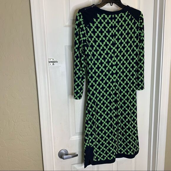 Donna Morgan Navy and Green Geometric Print Dress Size 6 - Picture 8 of 10